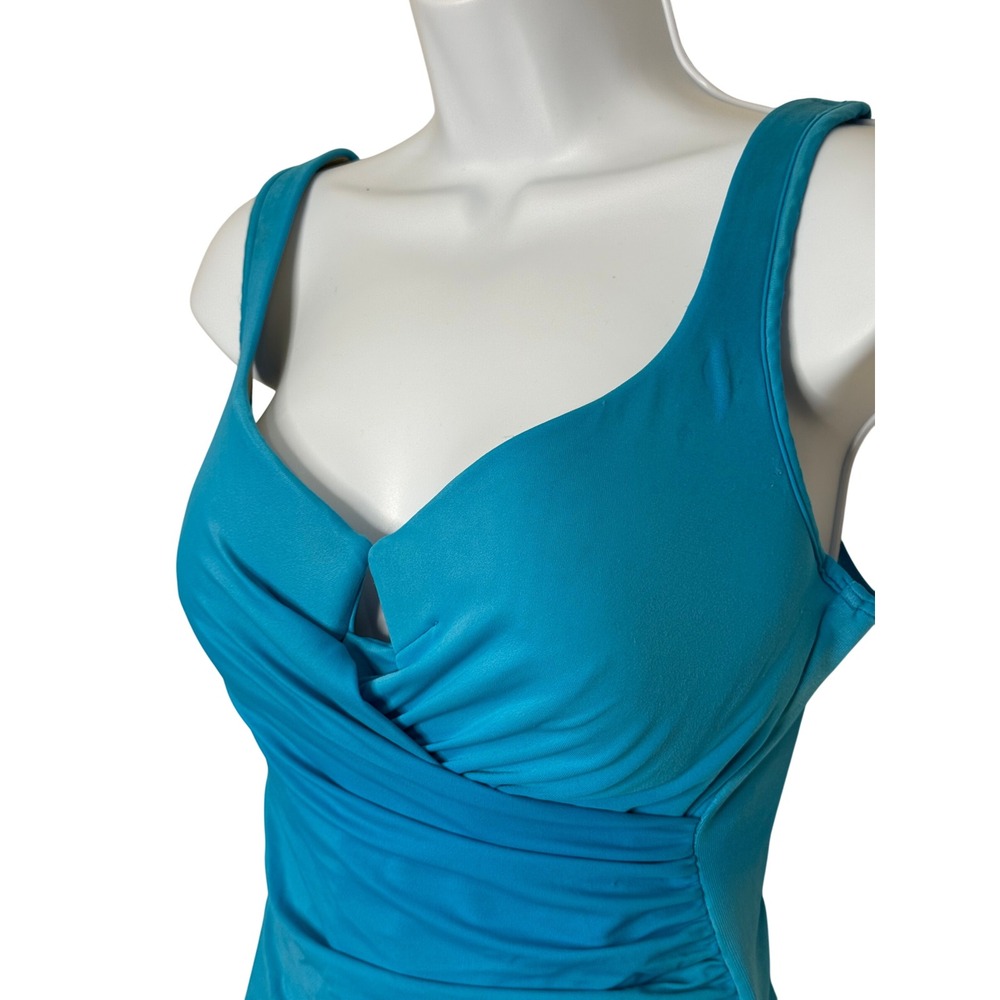 Miraclesuit Sanibel One Piece Swimsuit Women 12 Turquoise Blue Ruched 68866 - Picture 2 of 8